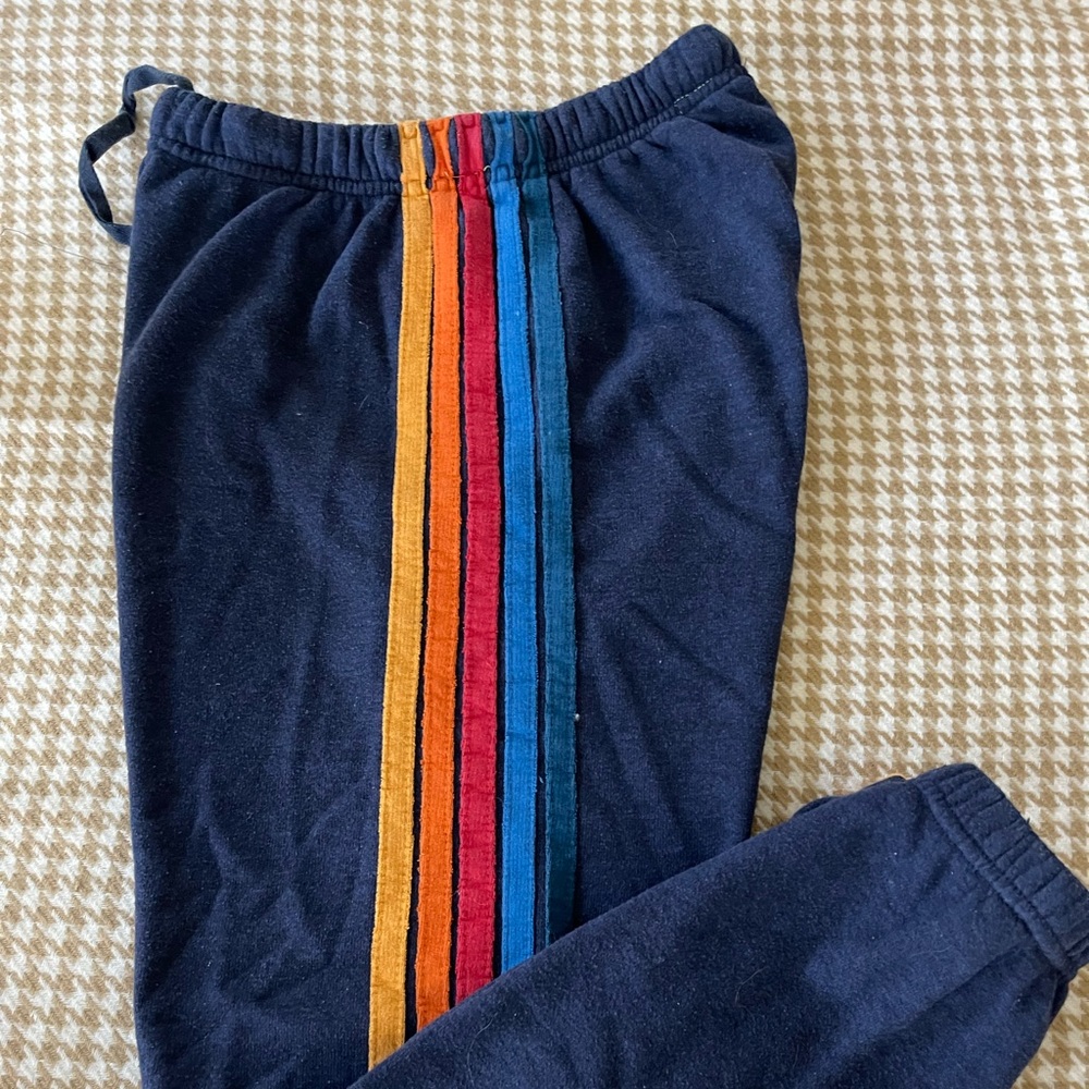 Aviator Nation Navy Blue Sweatpants with Retro Stripe
